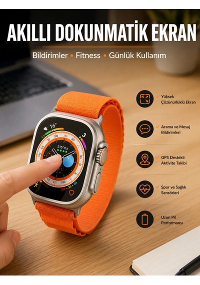 Akıllı Saat Uyku Ve Spor Takibi Yeni Nesil Bluetooth Bağlantılı Amoled Ekran Turuncu