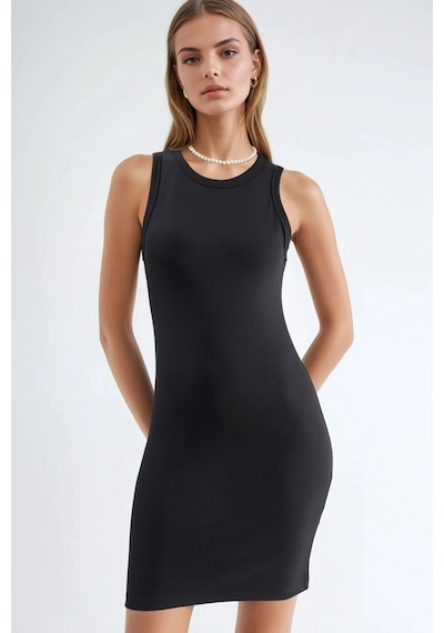 Hiccup Bisiklet Yaka Bodycon Mini Elbise Ellie Collection Siyah 01