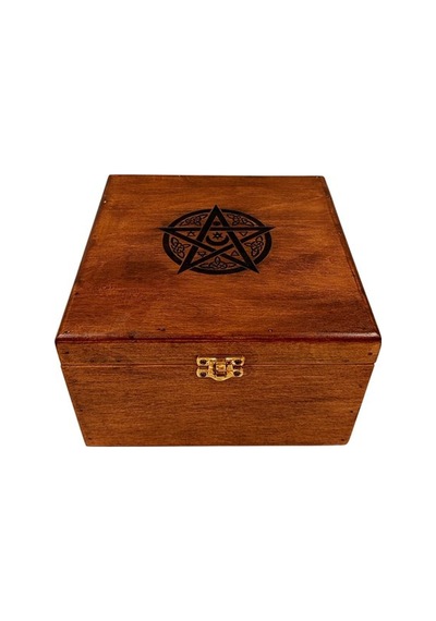 El Yapımı Ahşap Kutu Pentagram Motifl 20x20cm Genişlik 12cm Yükseklik