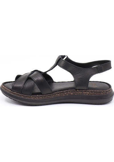 Nesilshoes Nesil Shoes Mns 372 Siyah Hakiki Soft Deri Kadın Sandalet