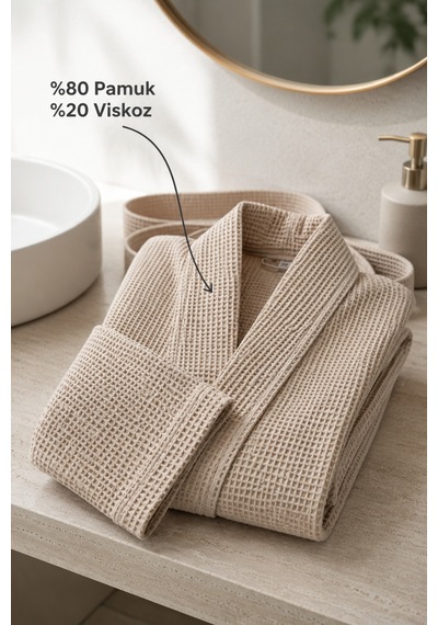 Pamuklu Waffle Pike %80 Pamuk %20 Viskoz Unisex Cepli Bornoz Hızlı Kuruyan Yüksek Su Emici S/m/l/xl Bej
