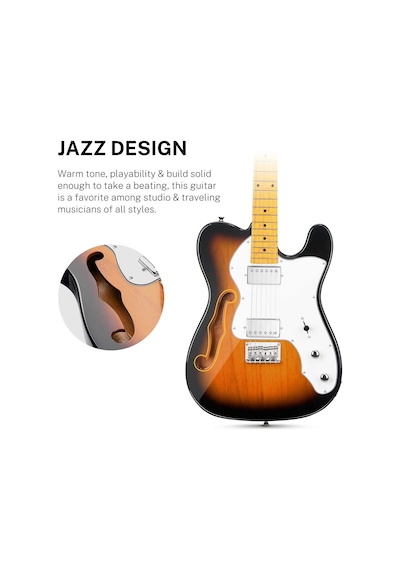 Donner DJC-1000S TL Thinline F Hole Elektro Gitar Paketi (Sunburs