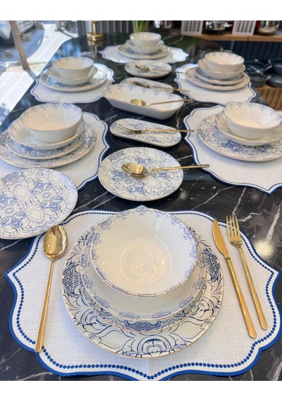 27 Parça 6 Kişilik Modern Blue Cycle Yemek Takımı-4350 Mavi