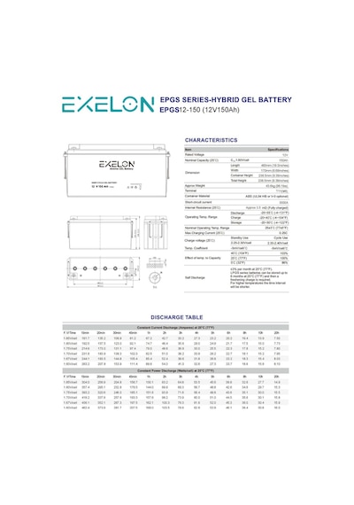 Exelon 12 Volt 150 Amper Jel Akü Derin Döngü Deep Cycle