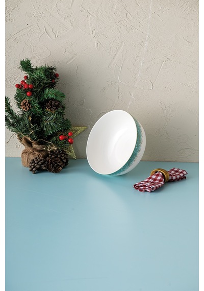 İstanbul Porselen Starlight Fine Bone New Year Yılbaşı Salata Kasesi 21 Cm Yeşil