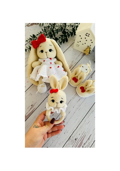Amigurumi Kalpli Elbiseli Tavşan Set