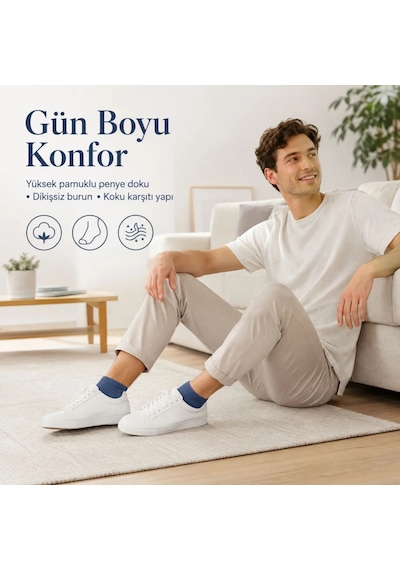 Çorap Giyim Erkek Pamuklu Patik Çorap 6 Lı Paket 39-44 Dikişsiz Burun, Koku Karşıtı, Nefes Alan Kısa Konç Sneaker Çorabı Haki