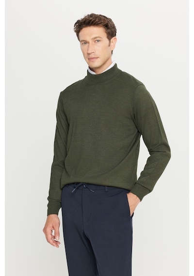 AC&Co / Altınyıldız Classics Erkek Hakı Yünlü Standart Fit Normal Kesim Yarım Balıkçı Yaka Basic Triko Kazak Hakı
