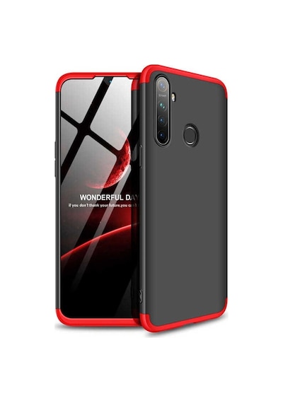 Realme 5 Kılıf Zore Ays Kapak Siyah-Kırmızı