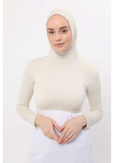 Altobeh Uzun Kollu Boyunluklu Boneli Yarım Body Krem Çok Renkli