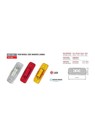 Yuce Plastık Sıde Marker Lamba Yenı Tıp Ledlı Beyaz 12/24v AOD-YUCEPLAST YP-164 B