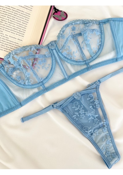 Arinda Candice Mavi Çiçek Desenli Brode İşlemeli Tek Renk Balenli Kapsız Askıları Çıkarılabilir Bralette Sütyen Tanga Alt Üst İç Çamaşırı Takımı 2 Parça Arinda Candice Mavi Çiçek Desenli Brode İşlemeli Tek Renk Balenli Kapsız Askıları Çıkarılabilir Bralette Sütyen Tanga Alt Üst İç Çamaşırı Takımı 2 Parça