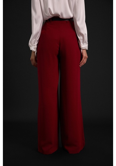 Sateen Luna Krep Pantolon - Bordo-136966 Bordo