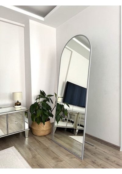 Effe Gri Metal Çerçeveli 180x70 Cm Oval Ayaklı Boy Aynası Gold
