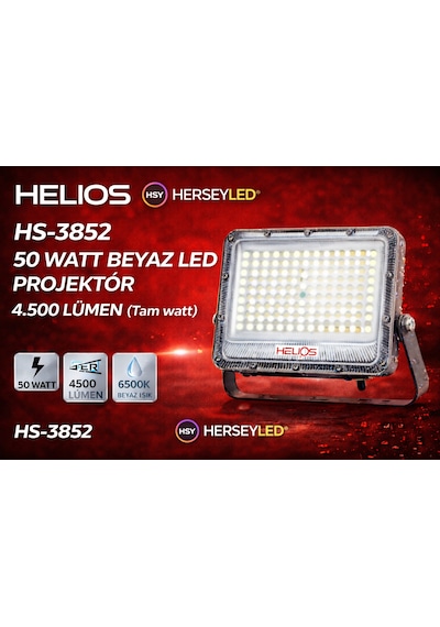 Helıos Hs-3852 50 Watt Beyaz Led Projektör 4.500 Lümen Tam Watt Beyaz Işık