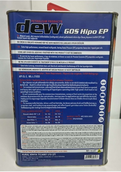 Dew Gos Hipo EP GL5 85W-140 Şanzıman ve Diferansiyel Yağı 16 L Teneke