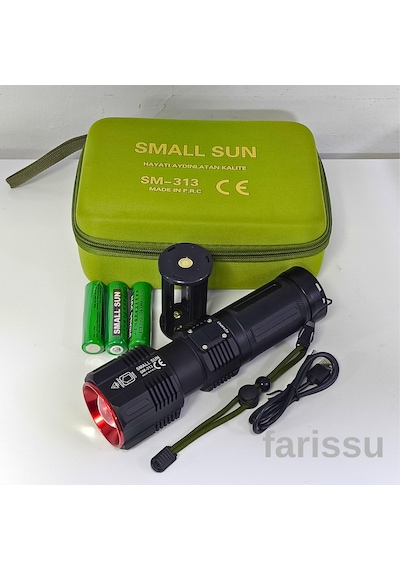 Small Sun Sm-313 100w 1000 Lumen Led El Feneri - 1-1,5 Km Menzil, Ayarlanabilir Odak Siyah