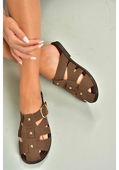 Fox Shoes U458334202 Kahverengi Süet Önü Kapalı Kadın Terlik Kahverengi-süet