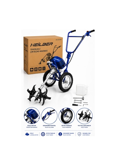 Böhrer Ba011520 Tekerlekli Benzinli Çim Biçme Ve Çapa Makinesi 2 Zamanlı Güçlü Motor Bahçe Toprak Çapalama