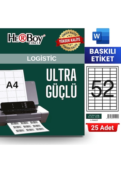 Herboy Hb-1022 50 X 22 Mm A4 Baskılı Laser Etiket 25 Adet