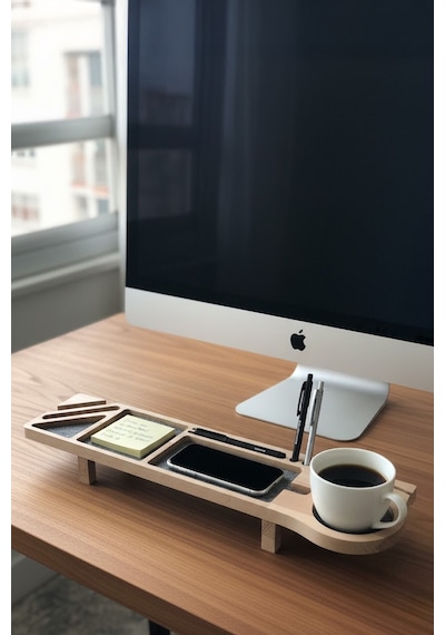 Ahşap Masaüstü Kalemlik Organizer & Telefon Standı