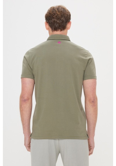 Erkek Hakı Slim Fit Dar Kesim %100 Pamuk Polo Yaka Tişört Haki