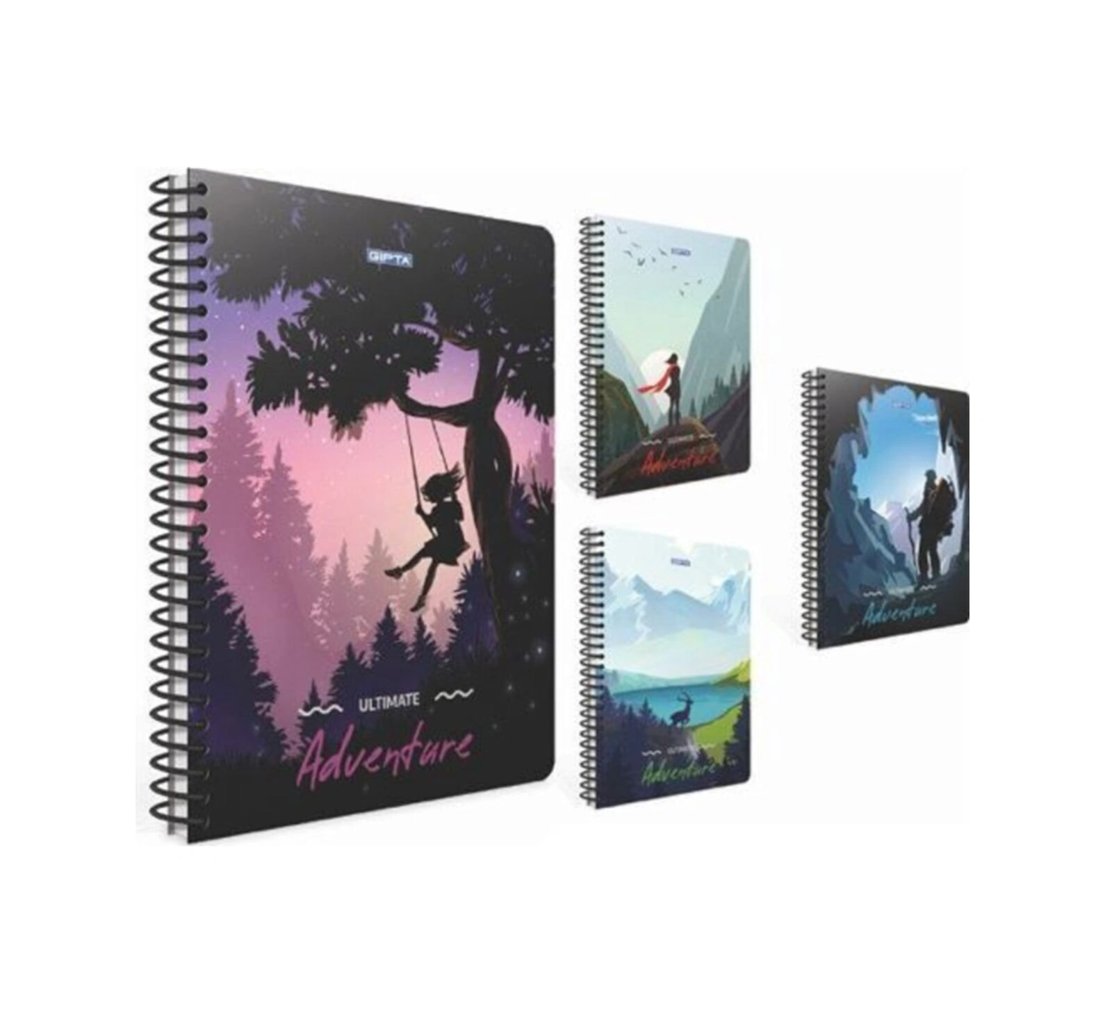 Adventure Orta Boy 80 Yaprak Kareli Dokulu Karton Kapak Defter 4'lü Set Karışık