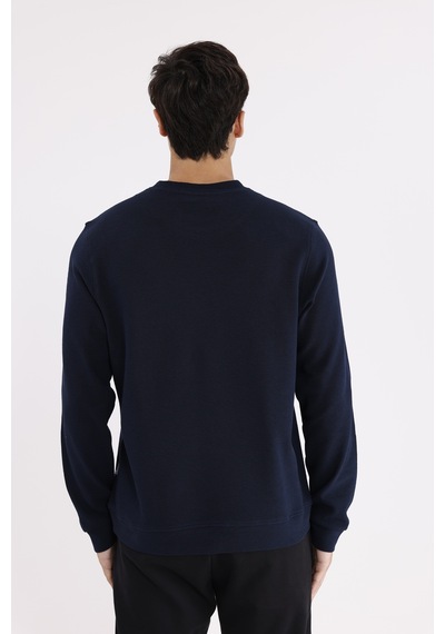 Rowinger Yatay Dokulu Ottoman Yüzey Tonal Logo Detaylı Bisiklet Yaka Standart Kalıp Sweatshirt Navyblue