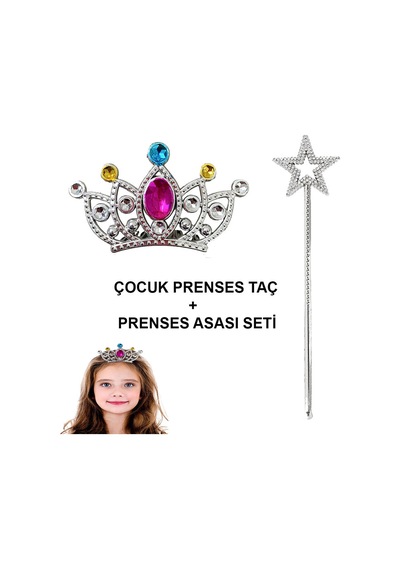 Çocuklar İçin Taraklı Prenses Tacı Ve Prenses Yıldız Asa Semeglbl - 82 Seti Gümüş
