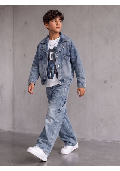 Kokoş Bebe Erkek Çocuk Kot Ceketli 3 Lü Takım Baskılı Tişört Bol Paça Pantolon - 4/12 Yaş - 31948 Mavi Kokoş Bebe Erkek Çocuk Kot Ceketli 3 Lü Takım Baskılı Tişört Bol Paça Pantolon - 4/12 Yaş - 31948 Mavi