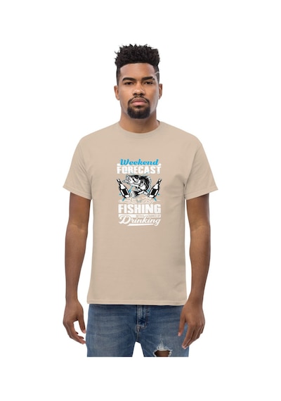 Wildstyle Fresh Fishing Renkli Balık Balıkçılık Deniz Baskılı Unisex Bisiklet Yaka Pamuklu Tişört Camel