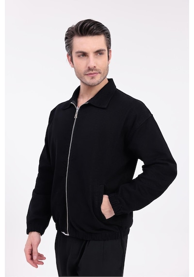 Erkek Gabardin Kumaş Fermuarlı Oversize Mevsimlik Ceket-144 Siyah