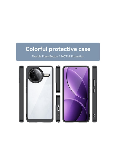 Caseonn Xiaomi Poco F7 Pro Kılıf Kamera Korumalı Darbe Emici Şeffaf Arka Kapak Siyah