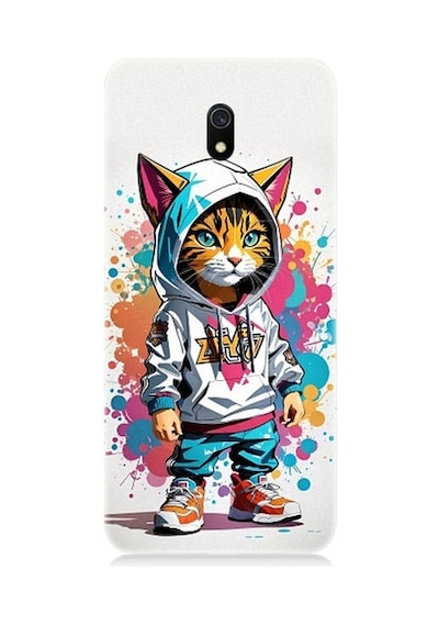 Xiaomi Redmi 8a Uyumlu Kapşonlu Sarmal Kedi Desenli Silikon Kılıf