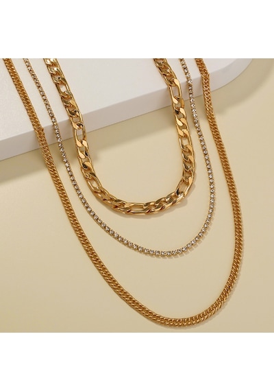 Chavin 3 Katmanlı Taşlı Gold Alloy Kadın Zincir Kolye En19 Altın