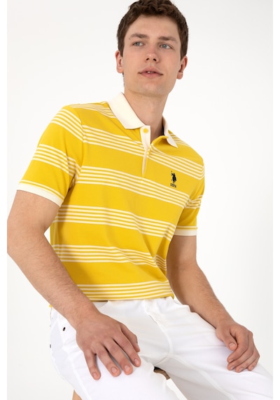 U.S. Polo Assn. Erkek Regular Fit Polo Yaka Sarı Çizgili Tişört 50306826-VR094