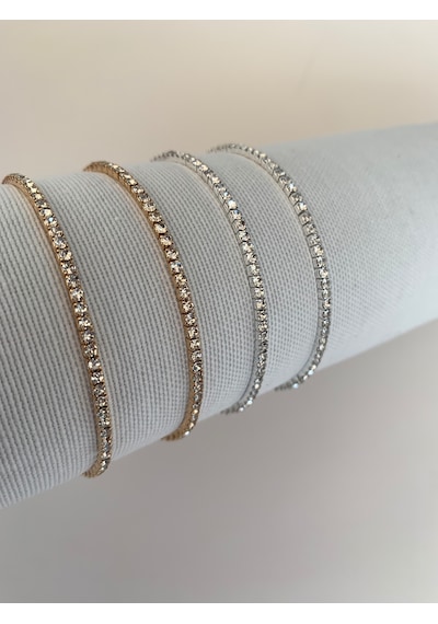Kadın Suyolu Zirkon Taşlı Elastik Bileklik Gold Renk 2 Adet Gümüş