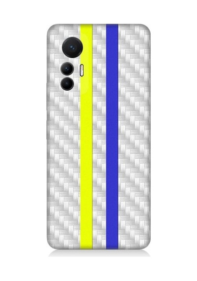 Xiaomi Mi 12 Lite 5g Uyumlu Sarı Lacivert Metal Motif Desenli Silikon Kılıf