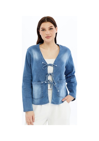 Selectmoda Kadın Denim V Yaka Önden Cepli Bağlama Detaylı Ceket/hırka Mavi Selectmoda Kadın Denim V Yaka Önden Cepli Bağlama Detaylı Ceket/hırka Mavi