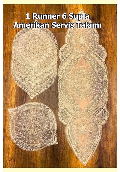 Supla Runner Seti Sunumluk Kordone Nakışlı Modern Amerikan Servis Takımı 6 Kişilik Set - Kahve - 909-40x40cm Diğer