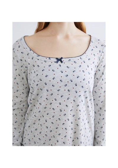 Lcw Young Gri U Yaka Çiçekli Kadın Pijama Takım