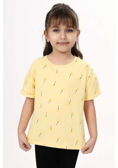Toontoy Kids Toontoy Kız Çocuk Baskılı Tişört Açık Sarı