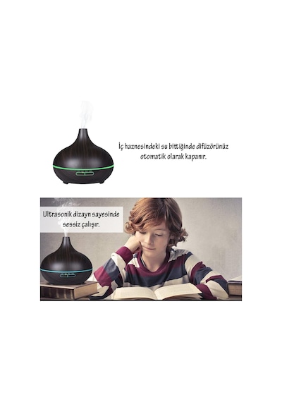 Robeve 550 ml Otomatik Hava Nemlendirici Buhar Makinesi Oda Nemlendirici Aroma Difüzör - Koyu Kahvereng'