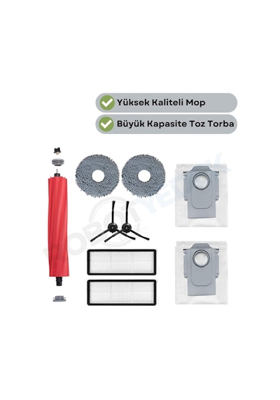 Roborock Qrevo Maxv / Qrevo Pro / Qrevo S Uyumlu Ana Fırça, Hepa Filtre,siyah Yan Fırça, Mop, Toz Torbası 9 Parça