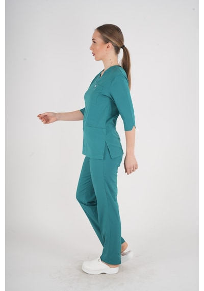 Unisex Ameliyat Yeşili Violet Model Scrubs Takım Doktor Hemşire Üniforması Ameliyat Yeşili