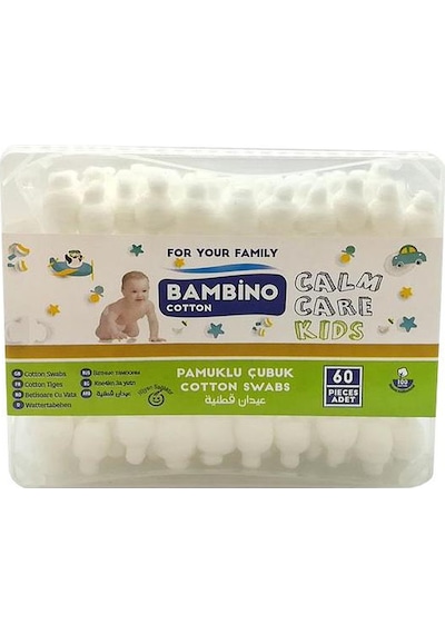 Bambino Cotton B40106 Bebek Pamuklu Kulak Temizleme Çubuğu 60'lı