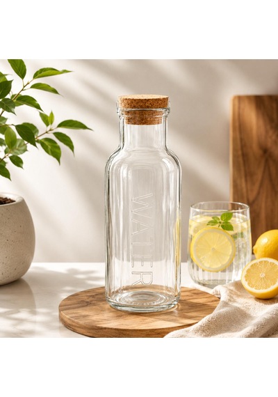 Ciho Cam Sürahi 1000 Ml 1 Litre Mantar Kapaklı Sürahi Karaf