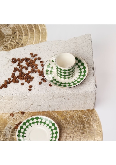 Porser Peyda 4 Parça Kahve Fincan Takımı Koyu Yeşil