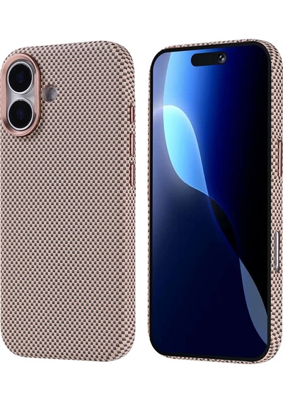 Techaks Apple Uyumlu iPhone 17 Kılıf M-safe Şarj Özellikli Karbon Fiber Görünümlü Tchs Nekst Kapak - Bej Bej