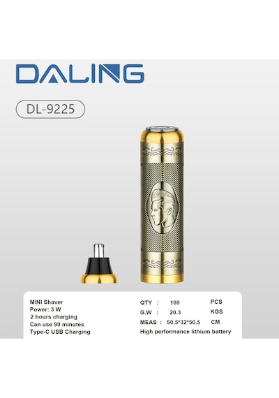 Daling Dl-9225 2 Si 1 Arada Şarjlı Erkek Tıraş Makinesi Sakal & Burun Düzeltici Usb-c Metal Gövde